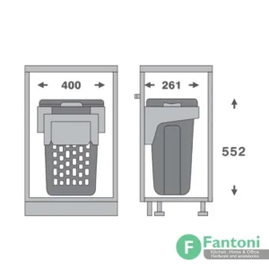 سطل توکار رخت چرک لاندری جهت یونیت عرض 450mm فانتونی Q045 رخت چرک توکار لاندری فانتونی Q045