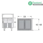 سطل چند منظوره توکار متصل به بدنه مدل هایلو یوروکارگواس سی جهت یونیت عرض 500mm فانتونی Q250 سطل زباله دوقلو ریلی متصل به بدنه هایلو فانتونی Q250