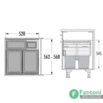 سطل چند منظوره توکار متصل به بدنه مدل هایلو یوروکارگواس سی جهت یونیت عرض 600mm فانتونی Q260 سطل بازیافت دوقلو با 4 مخزن جدا ریلی متصل به بدنه هایلو فانتونی Q260