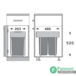 سطل چند منظوره توکار متصل به کف دو سطلی فانتونی Q530 سطل تفکیک زباله دوقلو فانتونی Q530