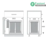 سطل چند منظوره توکار متصل به کف دو سطلی جهت یونیت عرض 600mm فانتونی Q760 سطل تفکیک زباله ریلی پهن فانتونی Q760
