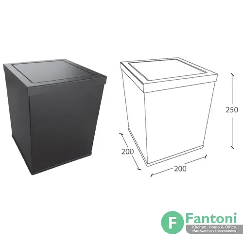 S502 سطل سرویس بهداشتی مربعی درب الاکلنگی رنگ مشکی مات مدل M فانتونی S502 سطل زباله کوچک مشکی مدل مربعی مخصوص سرویس بهداشتی فانتونی S502
