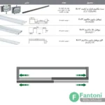 مکانیزم تاپ لاین UM2 دو درب توکار با عرض حداکثر ۲۴۰ فانتونی K023 مکانیزم ریلی تاپ لاین 2400mm توکار دو درب با عرض 800-1200mm فانتونی K023