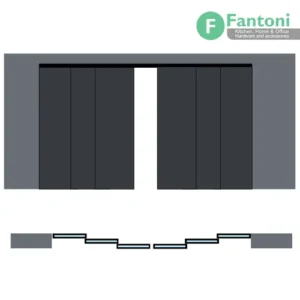 K096 مکانیزم درب های لینکیج برقی مگنتیک سینکرونایز چهار درب متحرک و دو درب ثابت (چوبی متقارن با عرض حداکثر 720 ) فانتونی مکانیزم روف هنگ 7200mm چهار درب متحرک دو درب ثابت تک چوبی تک جداره ساختمانی متقارن برقی سینکرونایز با عرض درب 1100-1200mm فانتونی K096