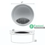 قاب داکت گرد رومیزی رنگ سیلور پودری فانتونی T383 | دریچه کابل توکار