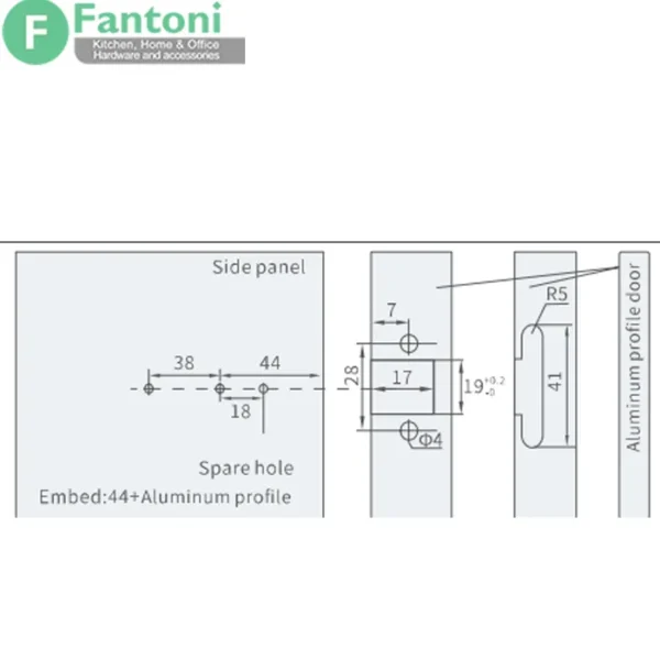 لولای پروفیل آلومینیومی سری پریمیوم با پایه های خطی 3D فانتونی A412