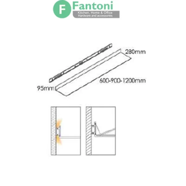 چراغ LED شلف آلومینیومی به همراه ترانس مدل نسکا فانتونی N681,N682,N683 شلف نوری LED مشکی مات فانتونی مدل نکسا (Nexa) | عمق ۲۸۰ میلی‌متر