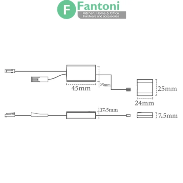 سنسور چشمی درب کابینت و کمد روکار تک درب حداکثر 48 وات فانتونی N808 سنسور چشمی روکار فانتونی مدل N808 (مخصوص تک درب، 48 وات)