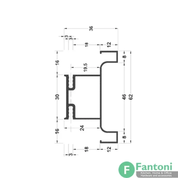 دستگیره پروفیلی U فرم کمدی فانتونی L102-L103-L107